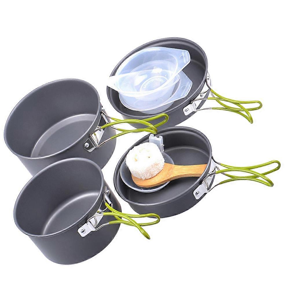 Portable Cookware For Outdoor Use 1 Set Camping Cookware Alumina Pot Pan Set For 2-3 People Assorted Color Cooking Kit