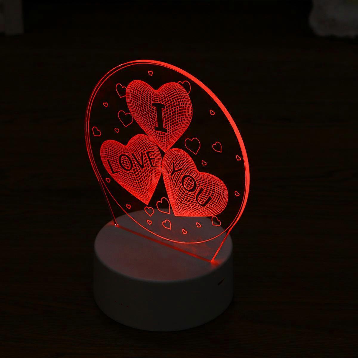 Lamp with Colorful Touch Switch for Bedroom Decor White Acrylic and ABS 3D Heart Shape