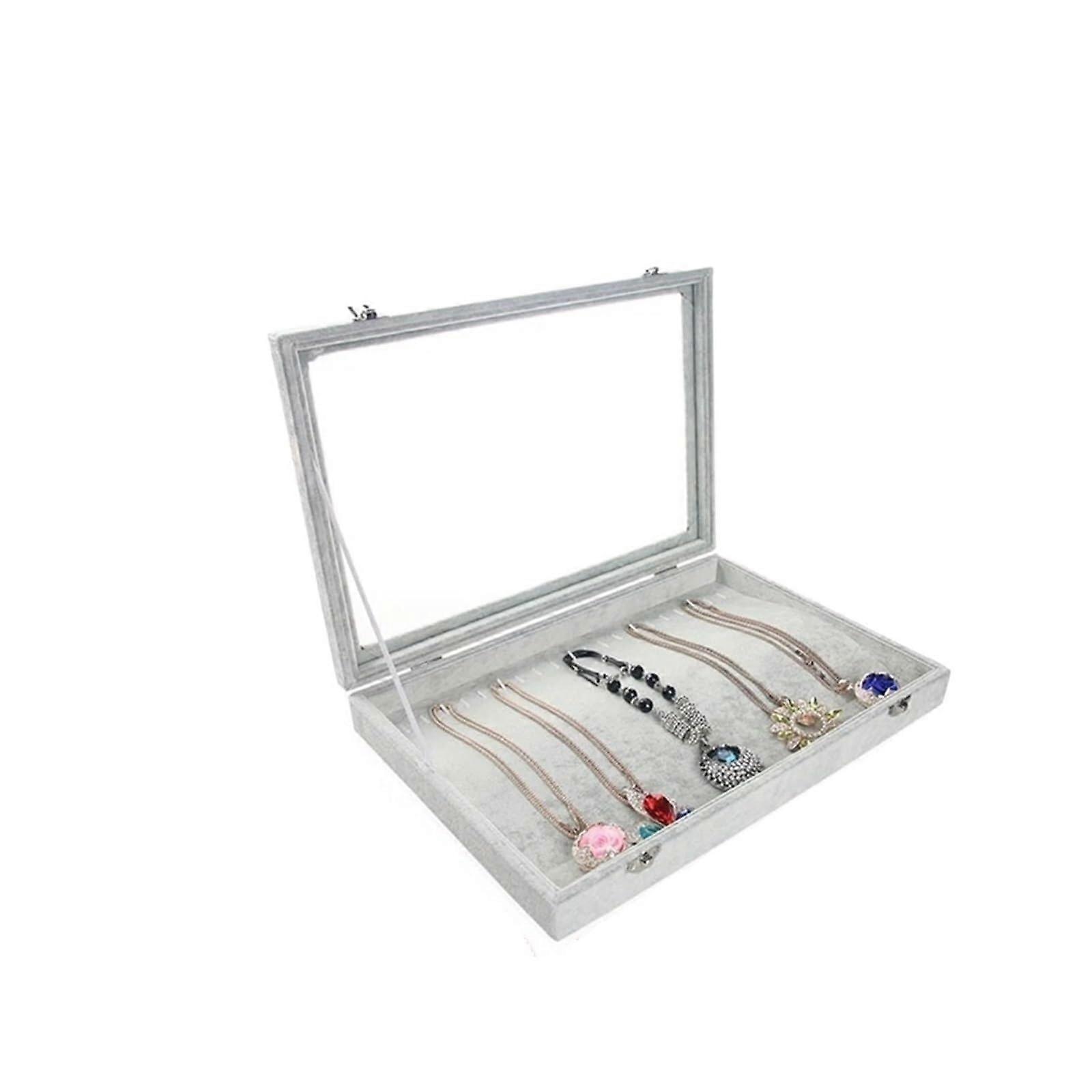 Jewelry Display Organizer Box Gray For Necklaces Rings And Earrings Storage And Storefront Window Display