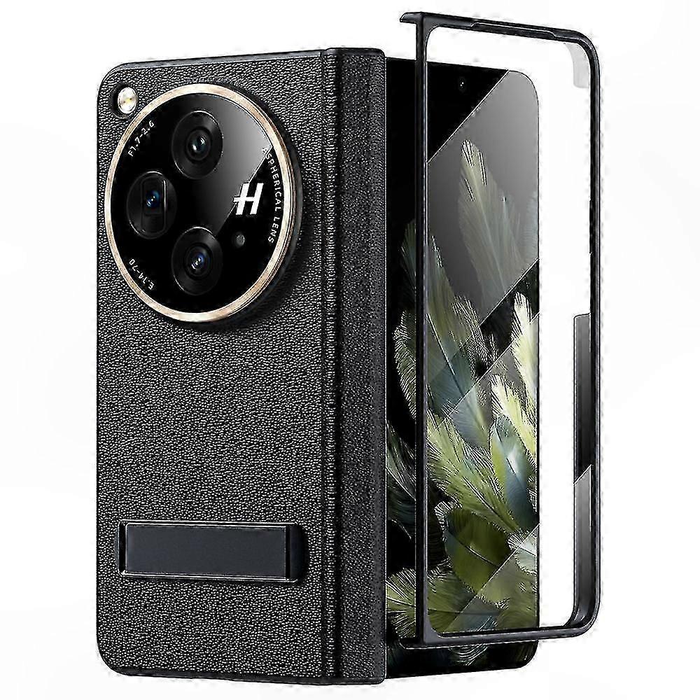 Leather Case with Screen Protector for OnePlus Open, Hinge Protection and Kickstand Feature