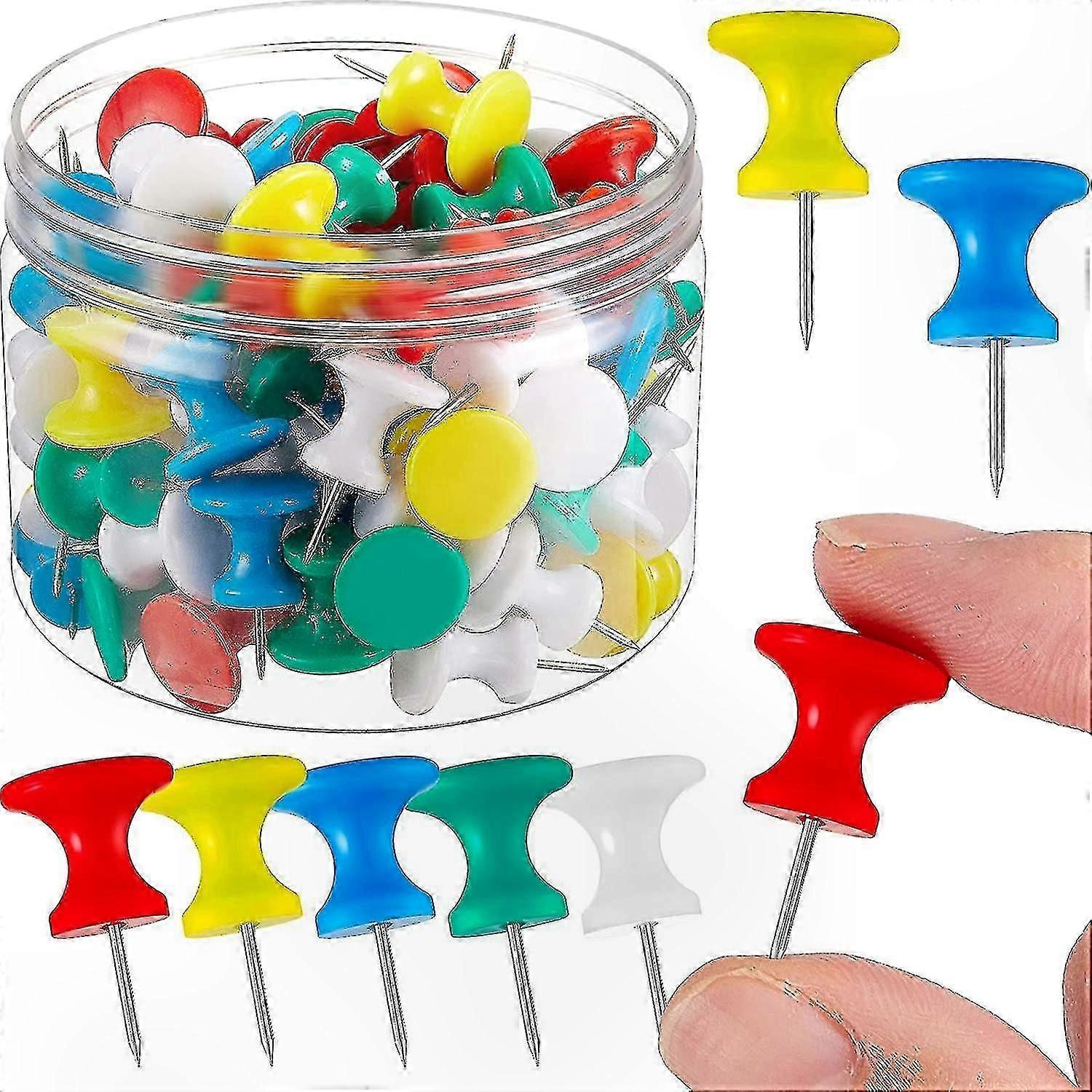 100 pièces Jumbo géant grandes punaises 1 pouce punaises standard pointe en acier et punaises à tête en plastique pour planche de liège (rouge, jaune, bleu, vert, wh
