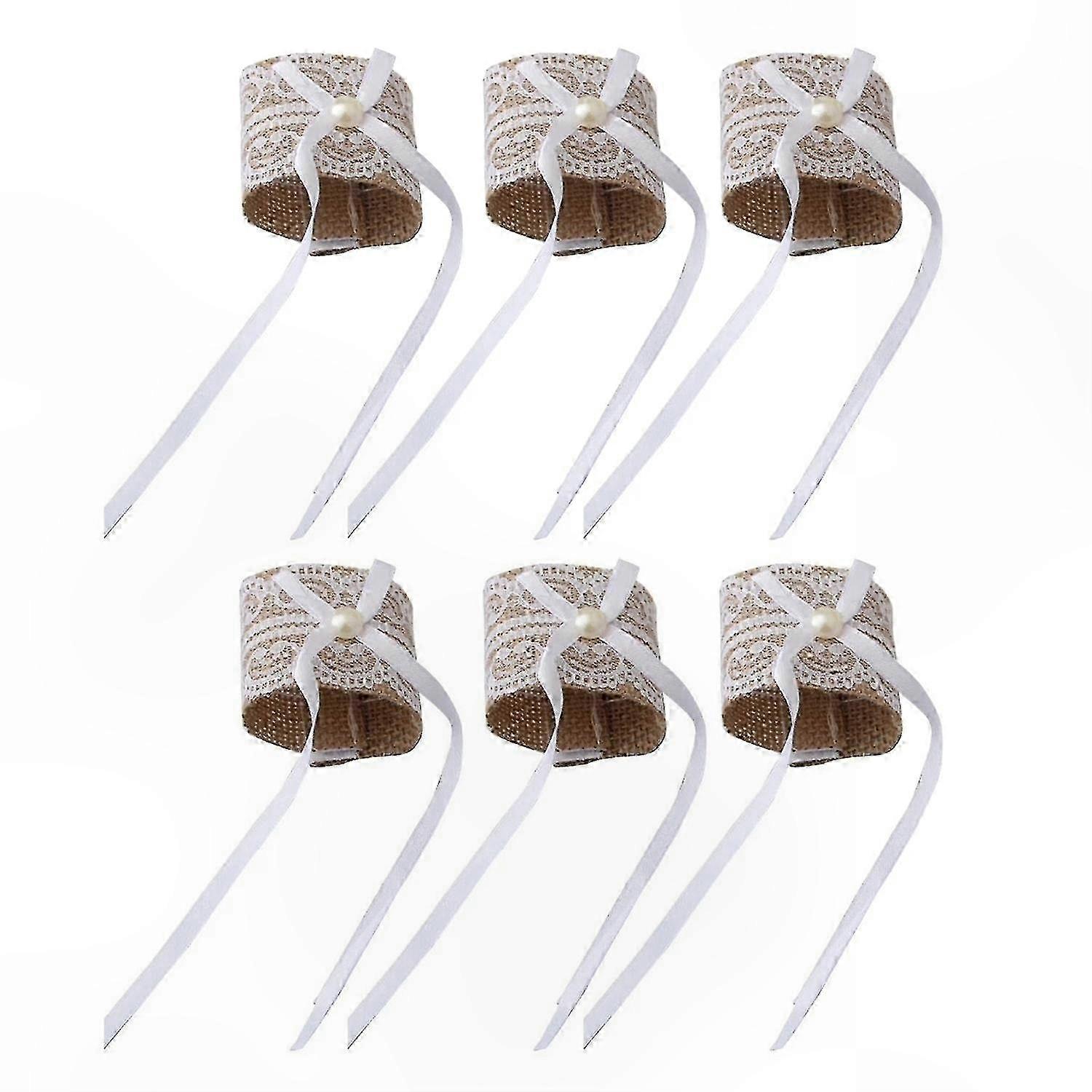 6-Pack Napkin Buckles with Bowknot for Weddings and Events, Durable Flax Circles for Table Decor