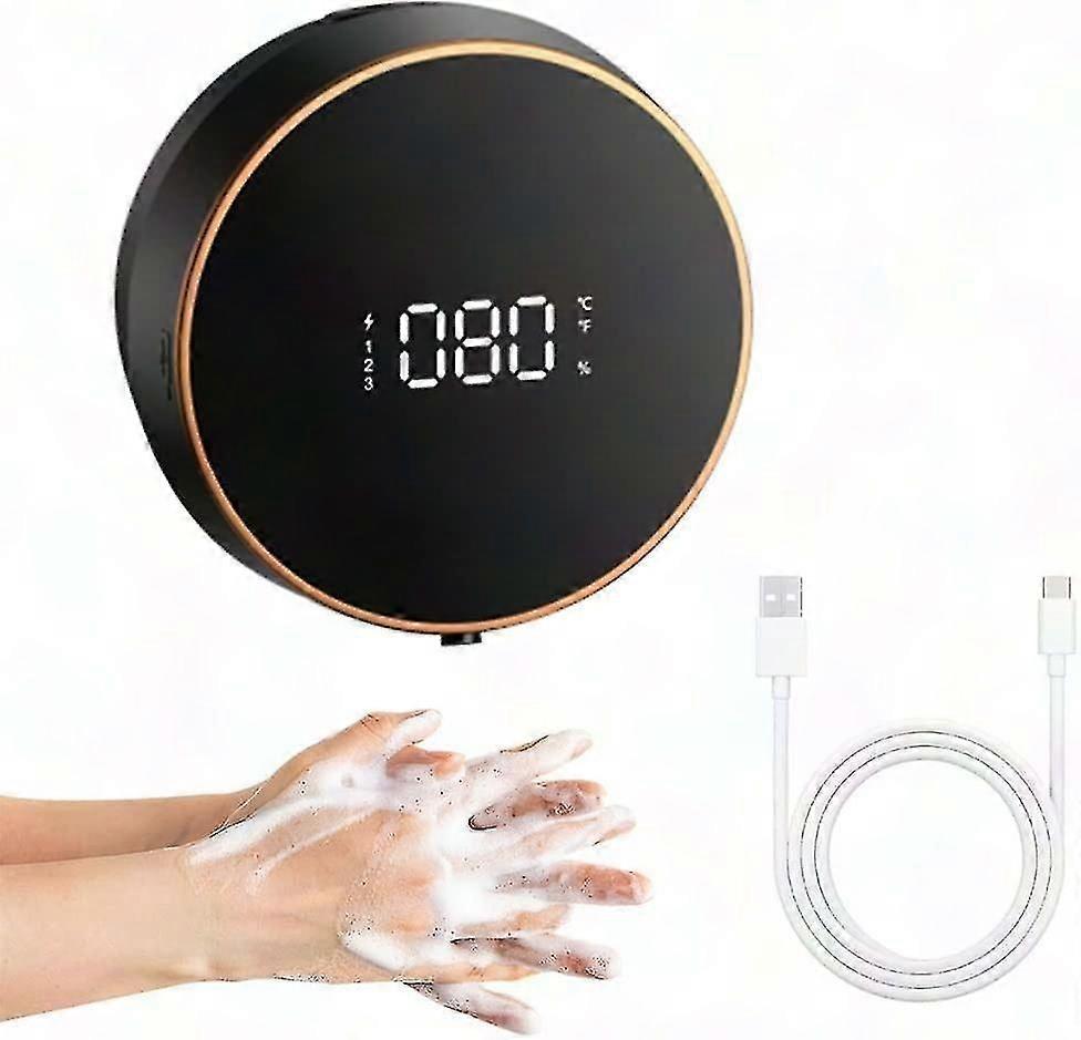 Wall Mounted Automatic Soap Dispenser with Temperature Display, Rechargeable Touchless Soap Dispenser for Kids & Adults (Black)