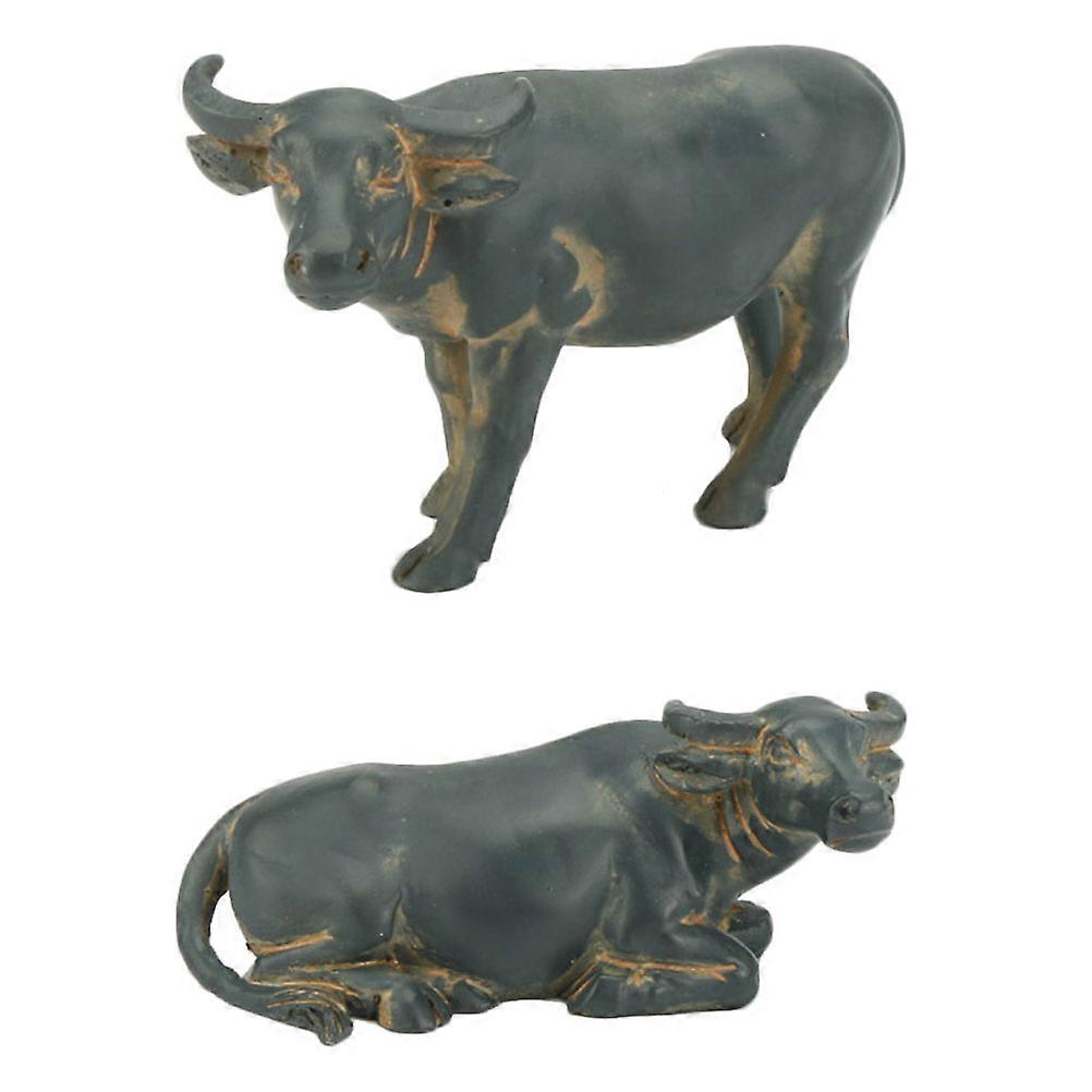 Farm Animal Decoration Cow Shape Model for Desk Accent Green Resin 2Pcs