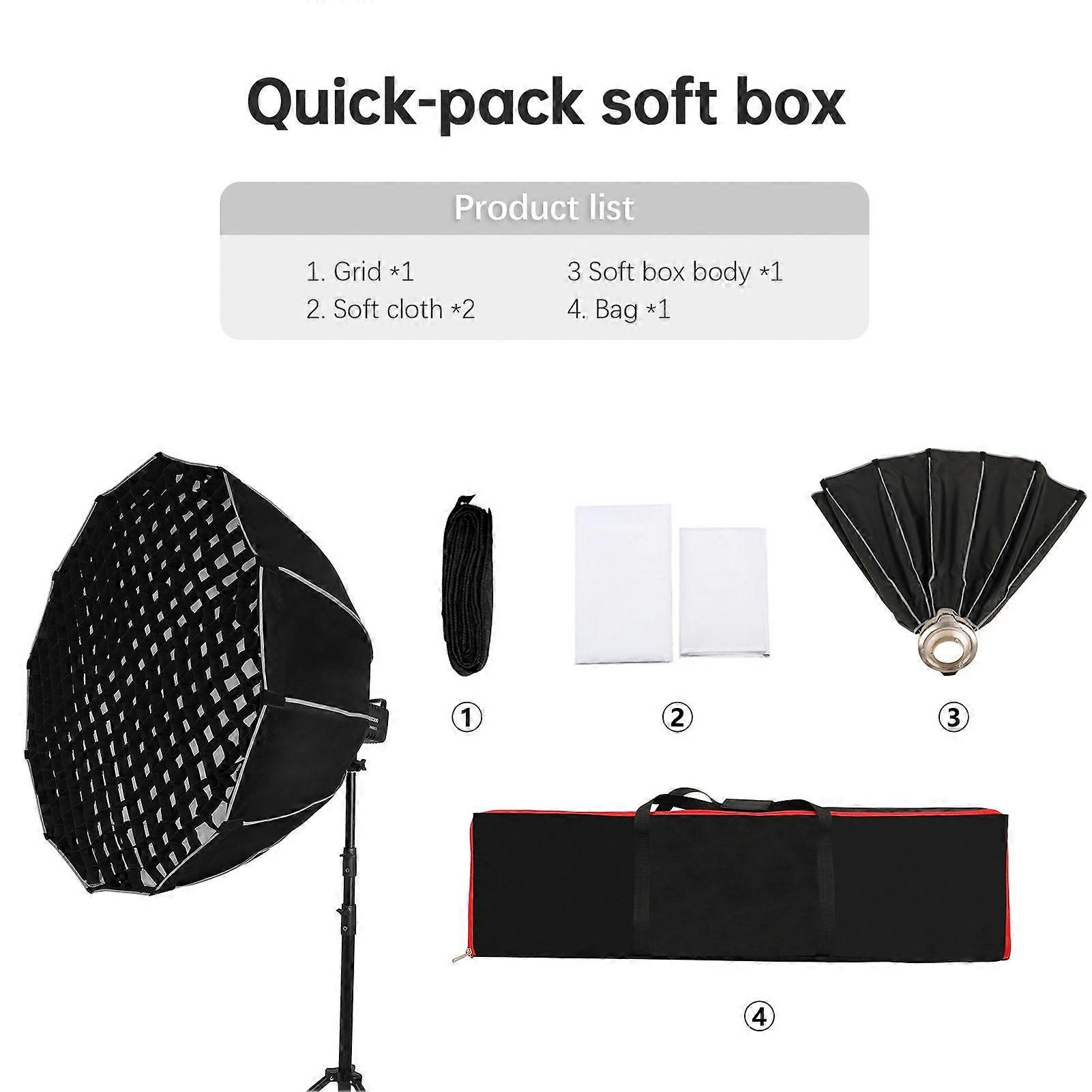 60cm/ 23.6in Quick Release Parabolic Softbox Foldable Softbox with Bowen Mount Honeycomb Grid for Photography Studio Photography Portrait Live Stream