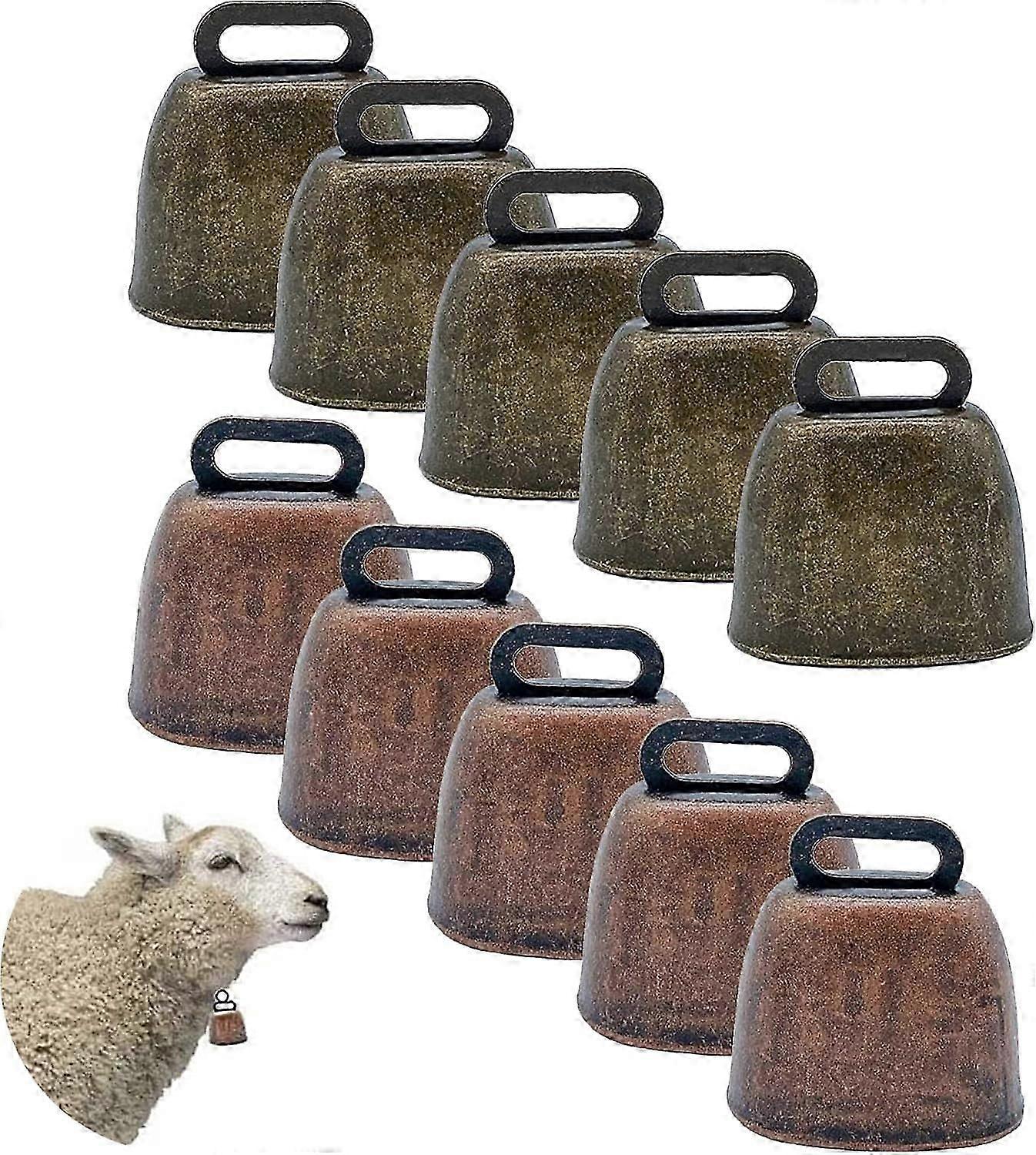 10 Cowbell - Cowbells - Decorative Cowbells - Farm - Bell - Grazing Cowbell - Metal Cow Bell Bells - Goat Bell - Animal Gift - Bronze*5+red