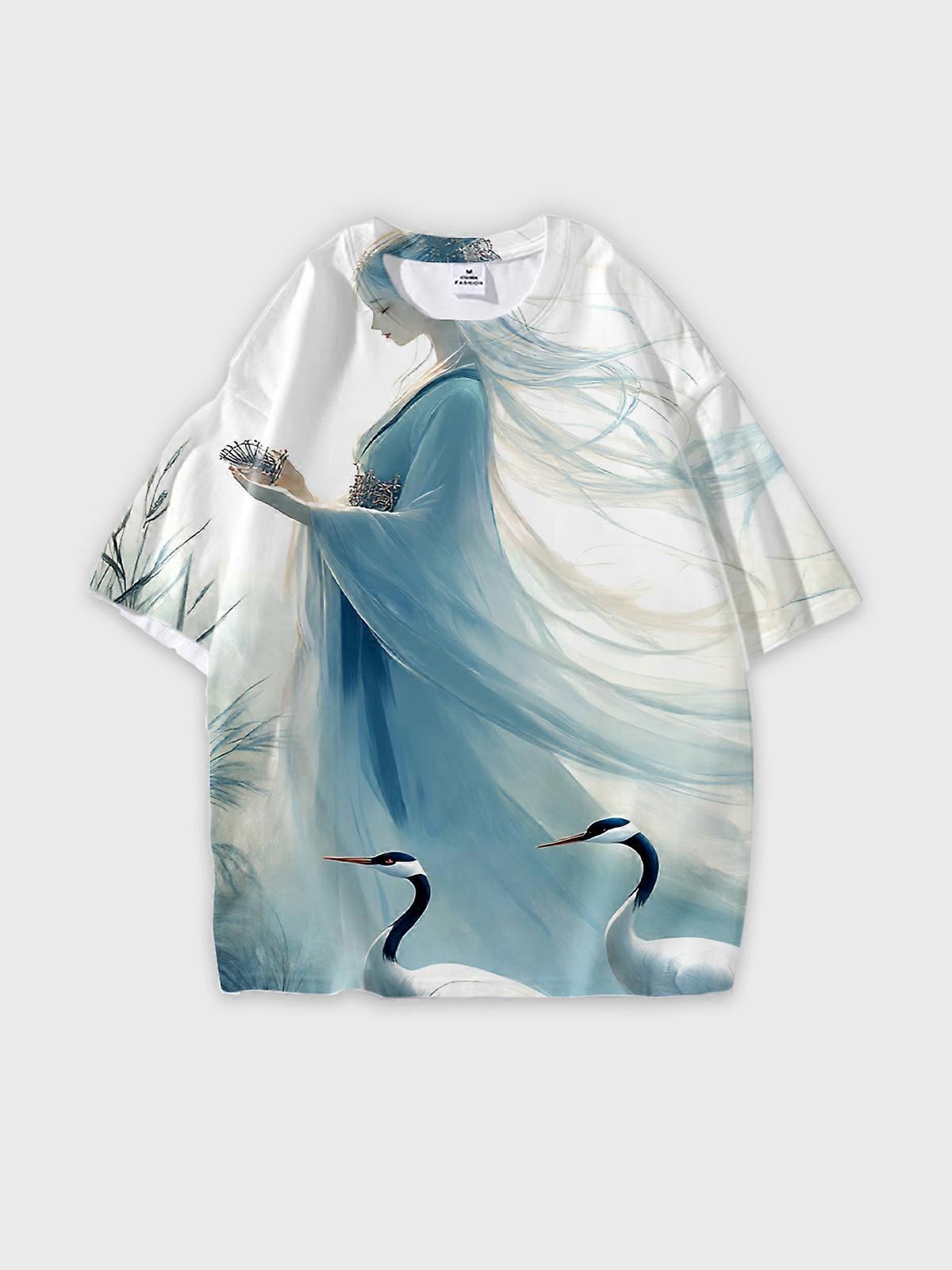 T-Shirt Round Neck, Loose Short Sleeve Pattern Graphic Tee, Unisex Summer Casual Top V2626