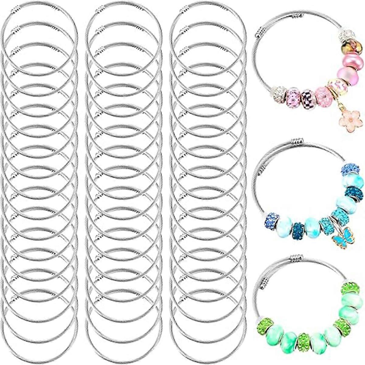 45Pcs Snake Charm Bracelet Set Expandable Bangle Bracelets Adjustable Silver Snake Bracelet Chain for Women DIY Jewelry
