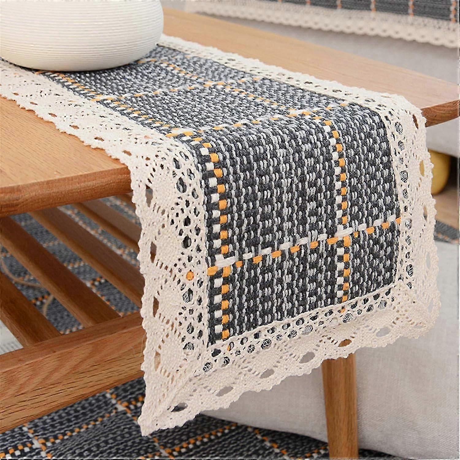 Table Runner, Rustic Farmhouse Cotton Linen Table Runner, 12 x 70 Inch, Grey