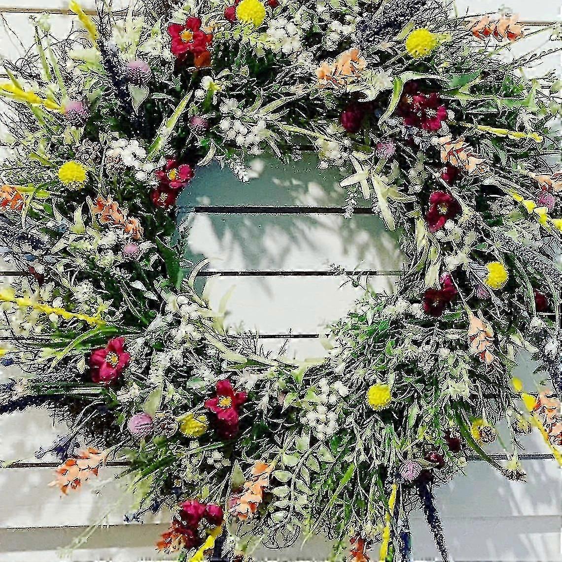 Spring Summer Door Wreath with Artificial Flowers and Greenery for Home Decoration