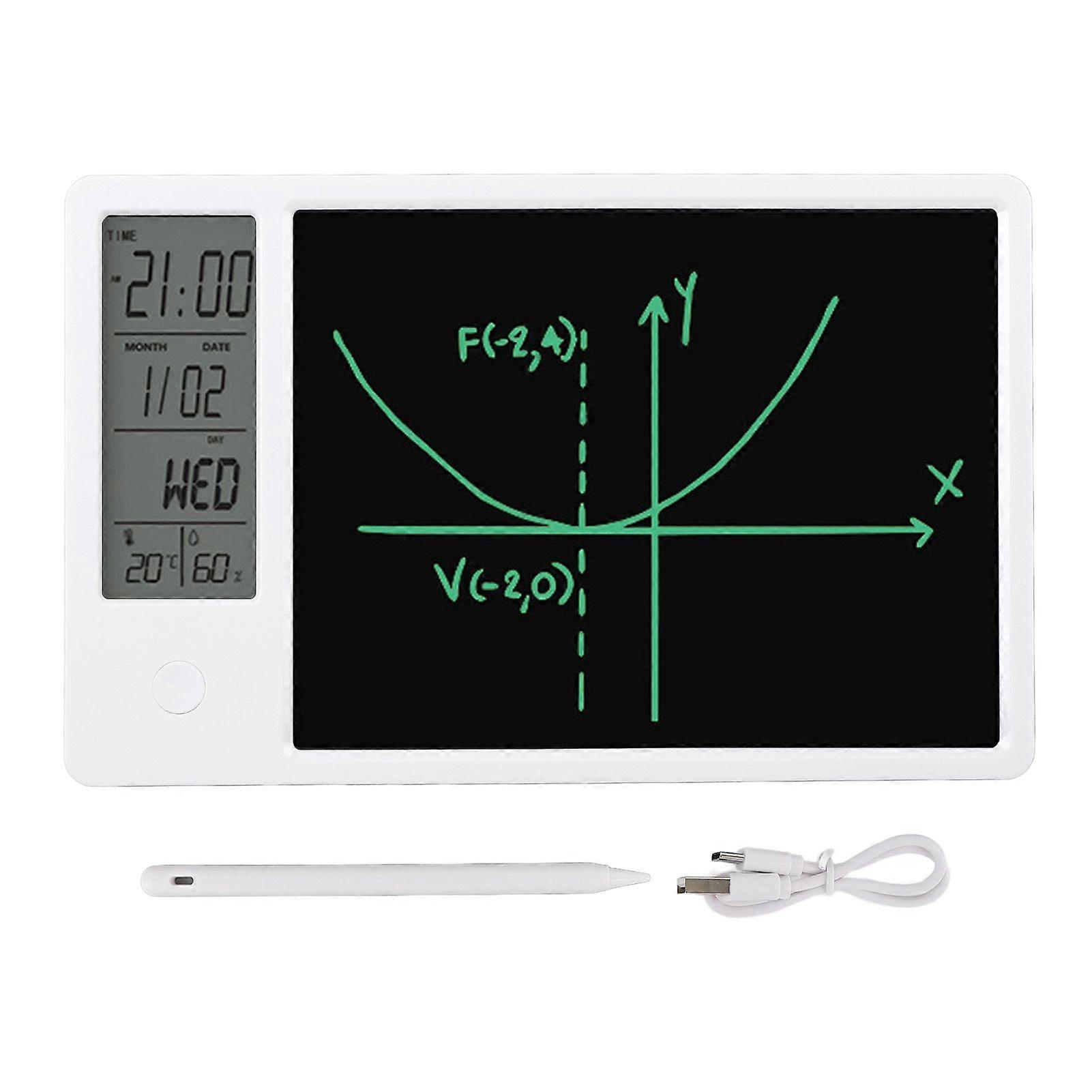 Electronic Desktop Calendar with Erasable LCD Writing Tablet Digital Clock Date Display Desktop Calendar for Home Office White