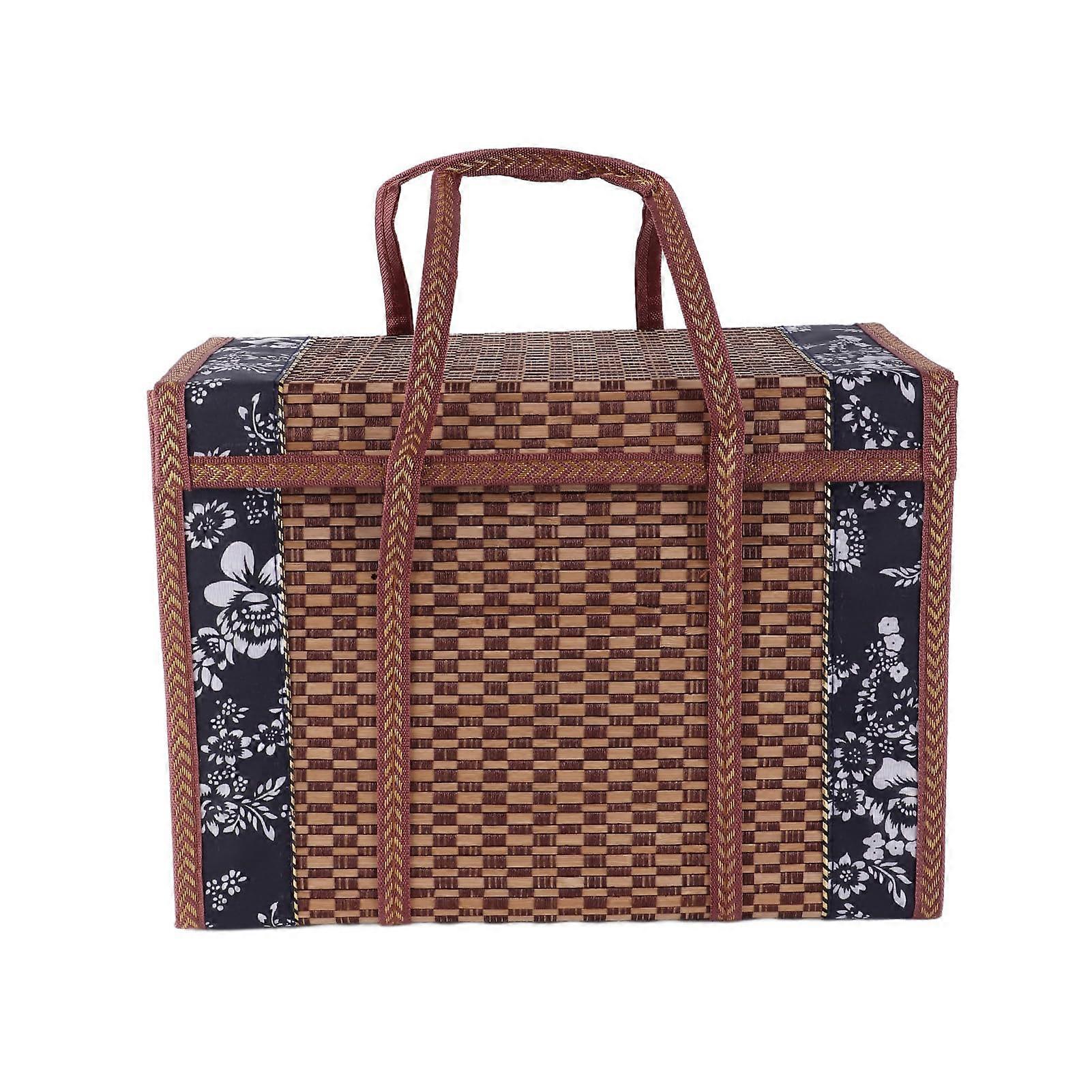 Bamboo Basket Foldable Packaging Basket Floral Edged Rectangular Woven Storage Stackable Snacks And Fruits 30x20x15cm