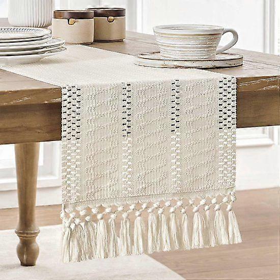 Bohemian Style Cotton and Linen Table Runner - 30 x 180 cm Rustic Farmhouse Table Runner -
