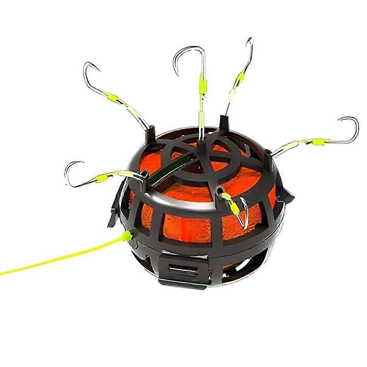 Reverse Bottom Bait Cage Fishing Hook 360 Rotating Carp Feeder Rig 6-Hooks for Carp Catfish