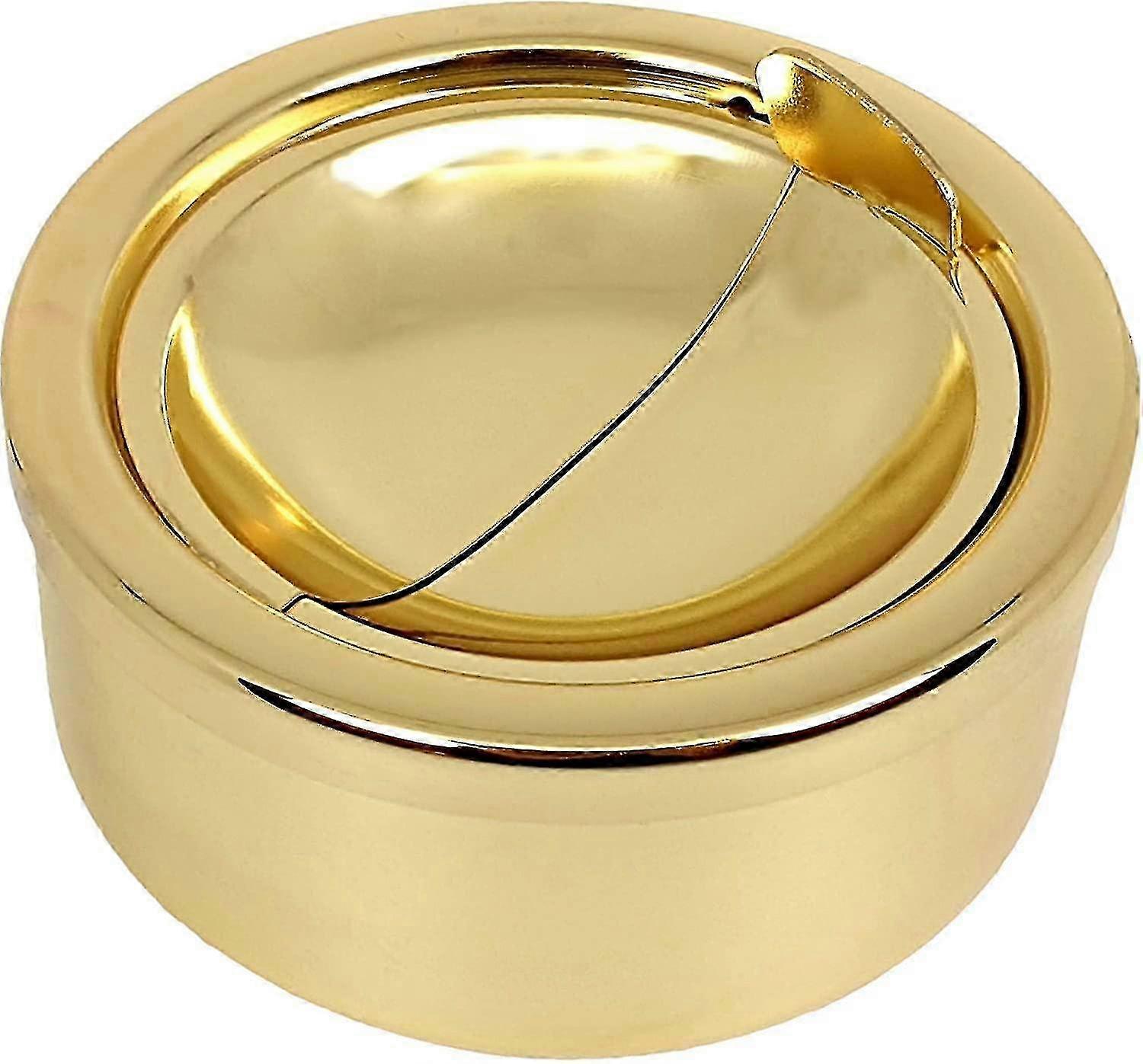 Grooved Smokeless Metal Ashtray With A Lid,windproof Ashtraysgold1pcs 2025