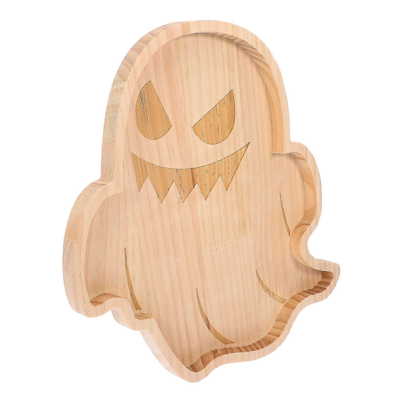 Wooden Snack Plate Set Of 5Pcs Ghost Shaped Halloween Serving Trays For Dining And Parties Crafted From Wood Material