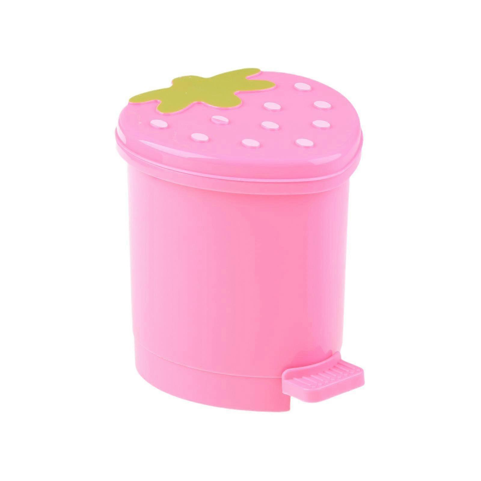 2025 Mini Trash Can with Lid Plastic Trash Basket for Home Bedroom Office Desktop Garbage Storage Box Strawberry Container