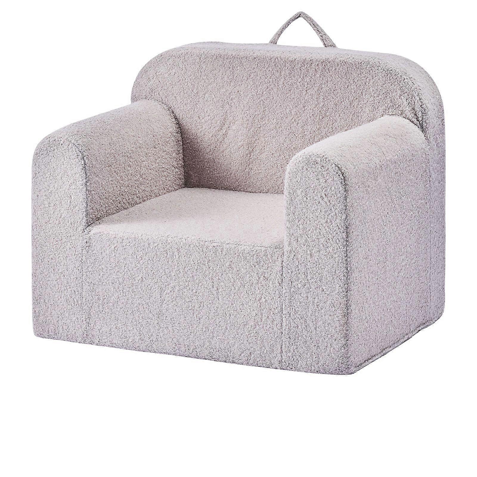 Kids Chair Comfy, with Armrests and Handle, Movable and Washable Kids Sofa Made of 28D Sponge & Teddy Plush, Gray