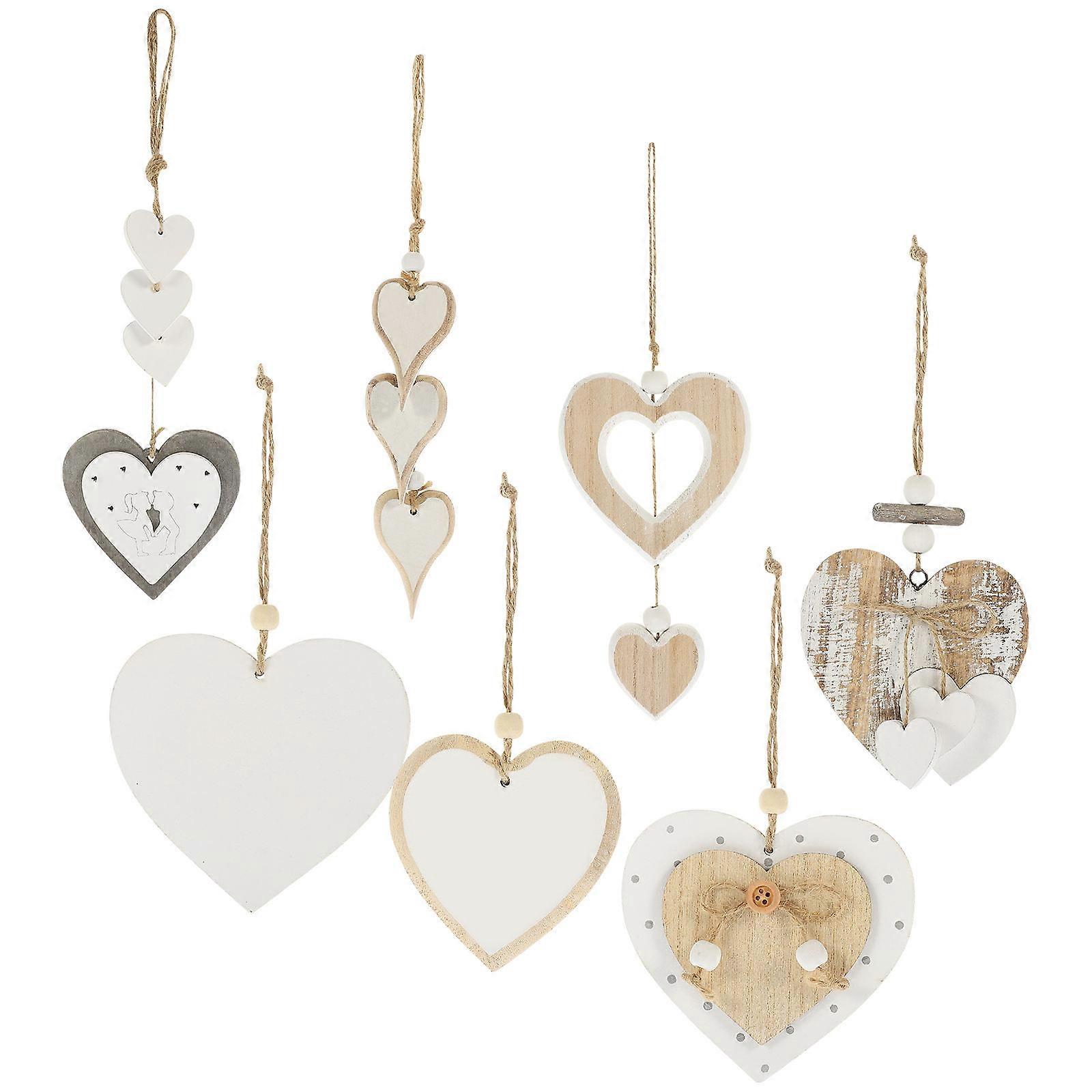 Wooden Heart Shape Ornament For Weddings And Holiday Parties Assorted Color Delicate 5 Sets