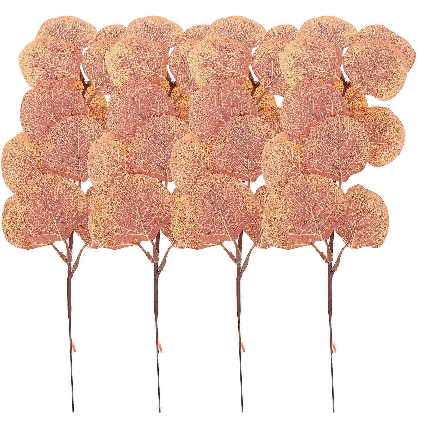 Orange Artificial Eucalyptus Stems Leaves Branches for DIY Use 4Pcs