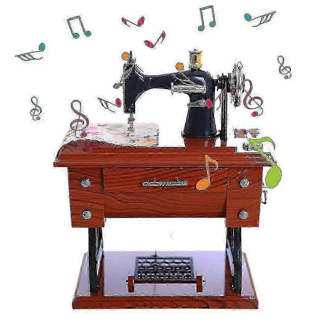 Mini Sewing Machine Music Box Mechanical Birthday Gift Table Decor