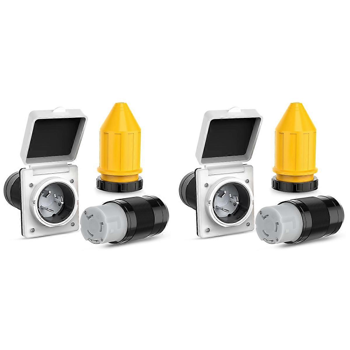 2X 50AMP RV Power Inlet Outlet Shore Power Kit W/Boot Cord Protector 125/250V NEMA SS2-50P SS2-50R T