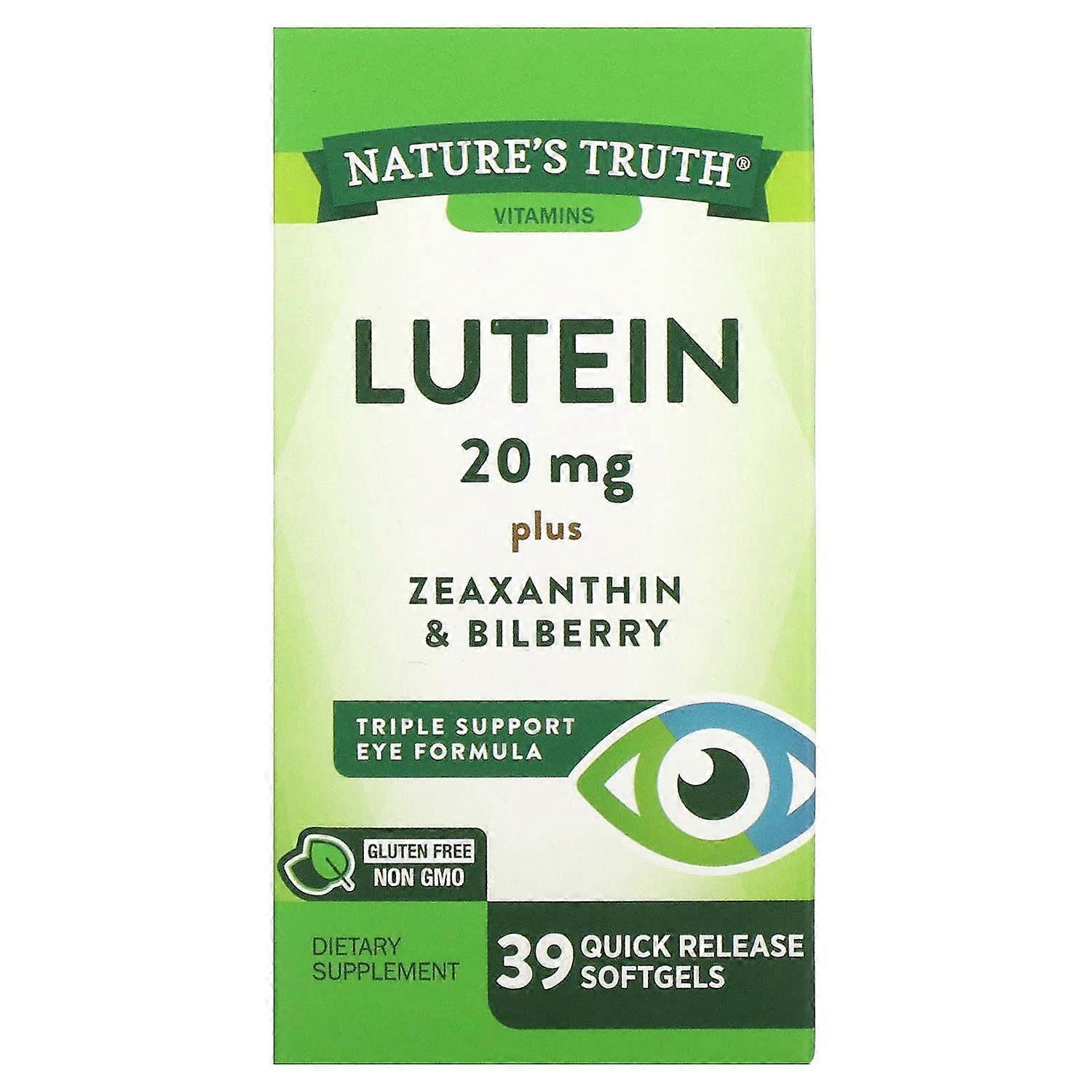 Nature's Truth, Lutein plus Zeaxanthin & Bilberry, 20 mg, 39 Quick Release Softgels
