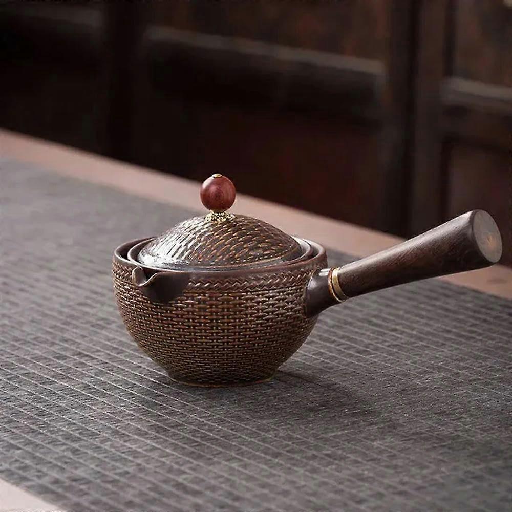 Ceramic Teapot With Wooden Handle SideHandle Pot Kung Fu Oolong Filter Tea Maker Creative Pottery Teaware