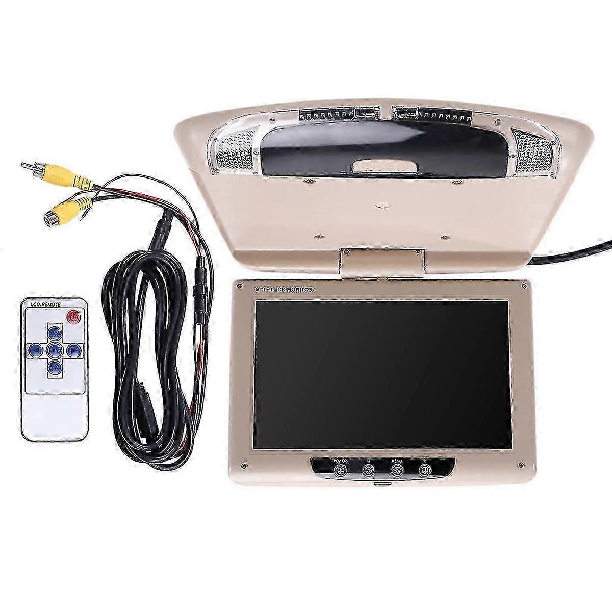 Car Roof Monitor with LCD Flip Screen: Top Multimedia Video Display in Beige for Highway Use