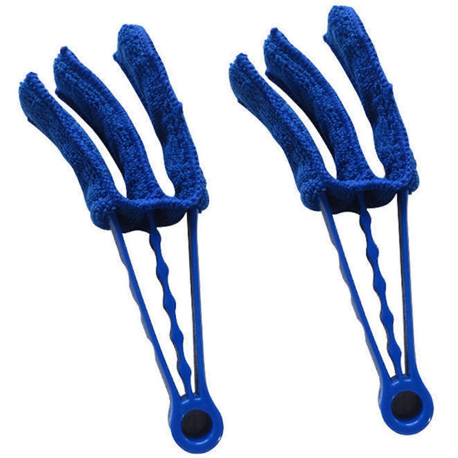 Wet Dry Venetian Window Blind Cleaner Microfiber Brush 2Pack 3Pronged Washable Duster Blue