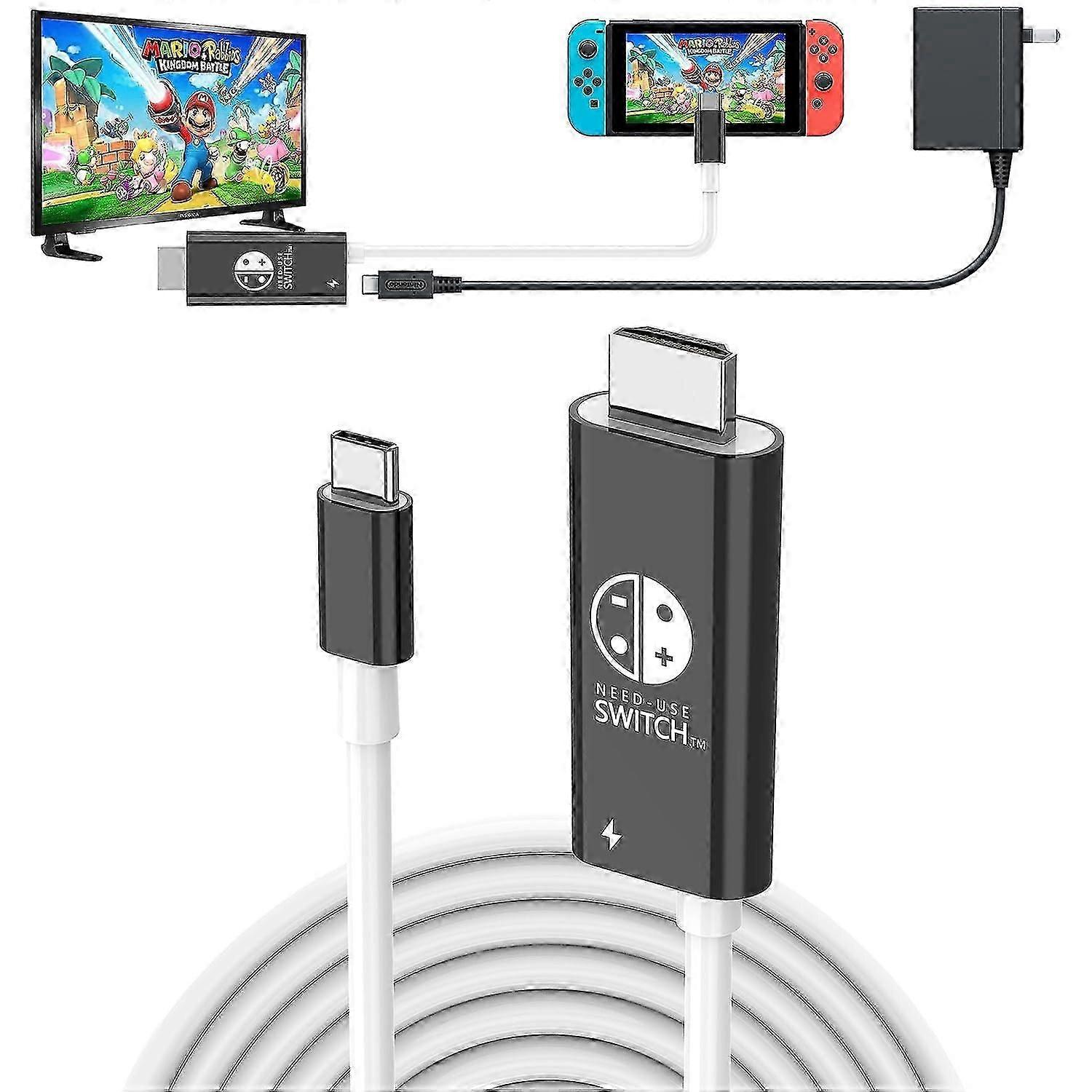 USB C to HDMI Cable for Nintendo Switch/OLED, 3 in 1 Cable with 100W PD and 4K HDMI, Support TV/Steam Deck/Laptop/PC, 2m Black and White