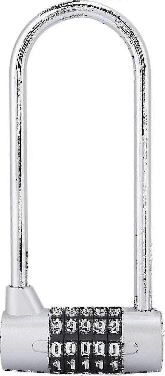 Alloy U-Shaped Code Lock with 5-Digit Combination & Extra Length - Safe Locker Lock for Codes (Silver)