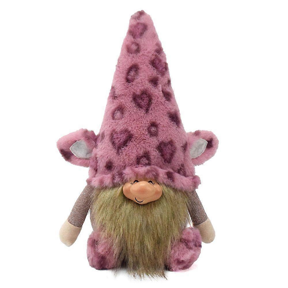 Pink Leopard Print Gnome Doll Ornament Resin Face Dwarf Figurine