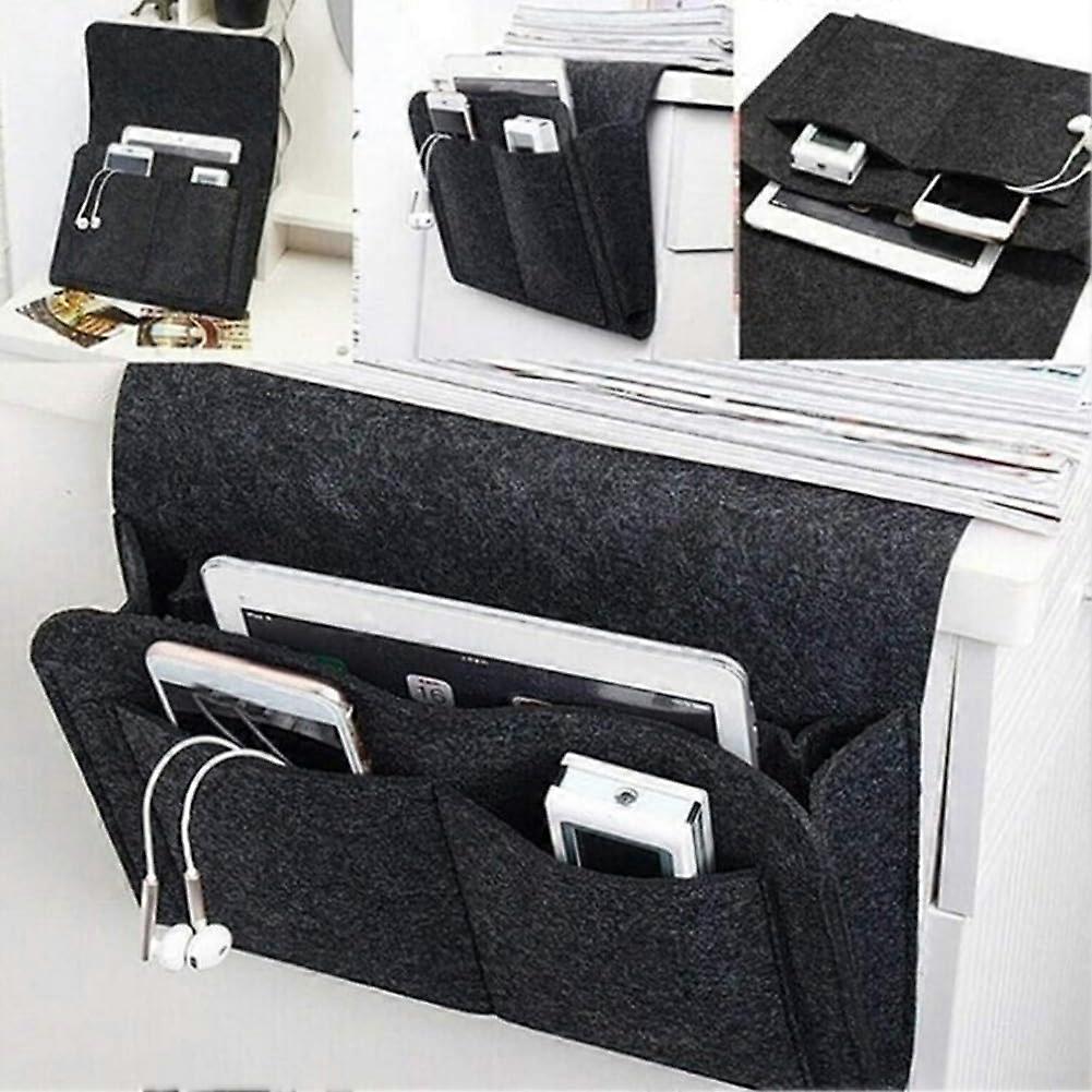 Felt Bedside Caddy Hanging Storage Organizer With Large Pockets For Sofa Side Or Bed Nightstand Alternative Black