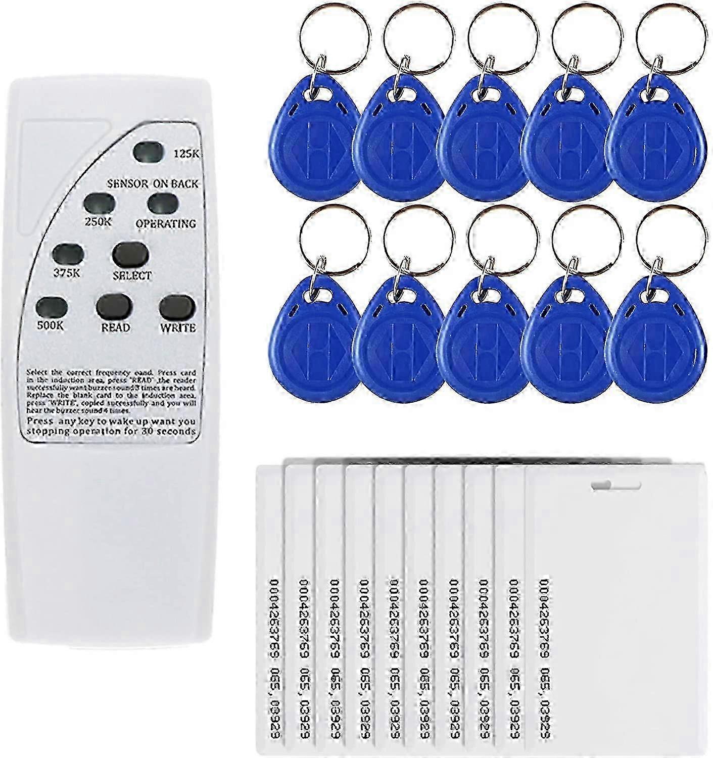 125khz RFID Card Reader Writer,ID-125khz Copier Duplicator Handheld RFID Reader for Door Access Control +10pcs T5577 Key Fob Tags +10p