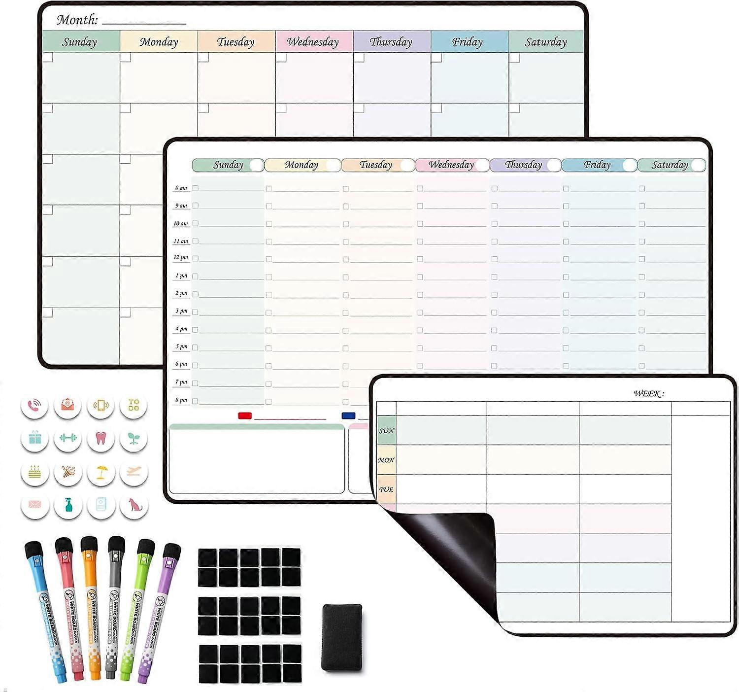 Magnetic Dry Erase Weekly Planner Whiteboard Monthly Calendar for Fridge, Schedule Board, Menu Board, to DO and Chore List for Family (3 Pack)