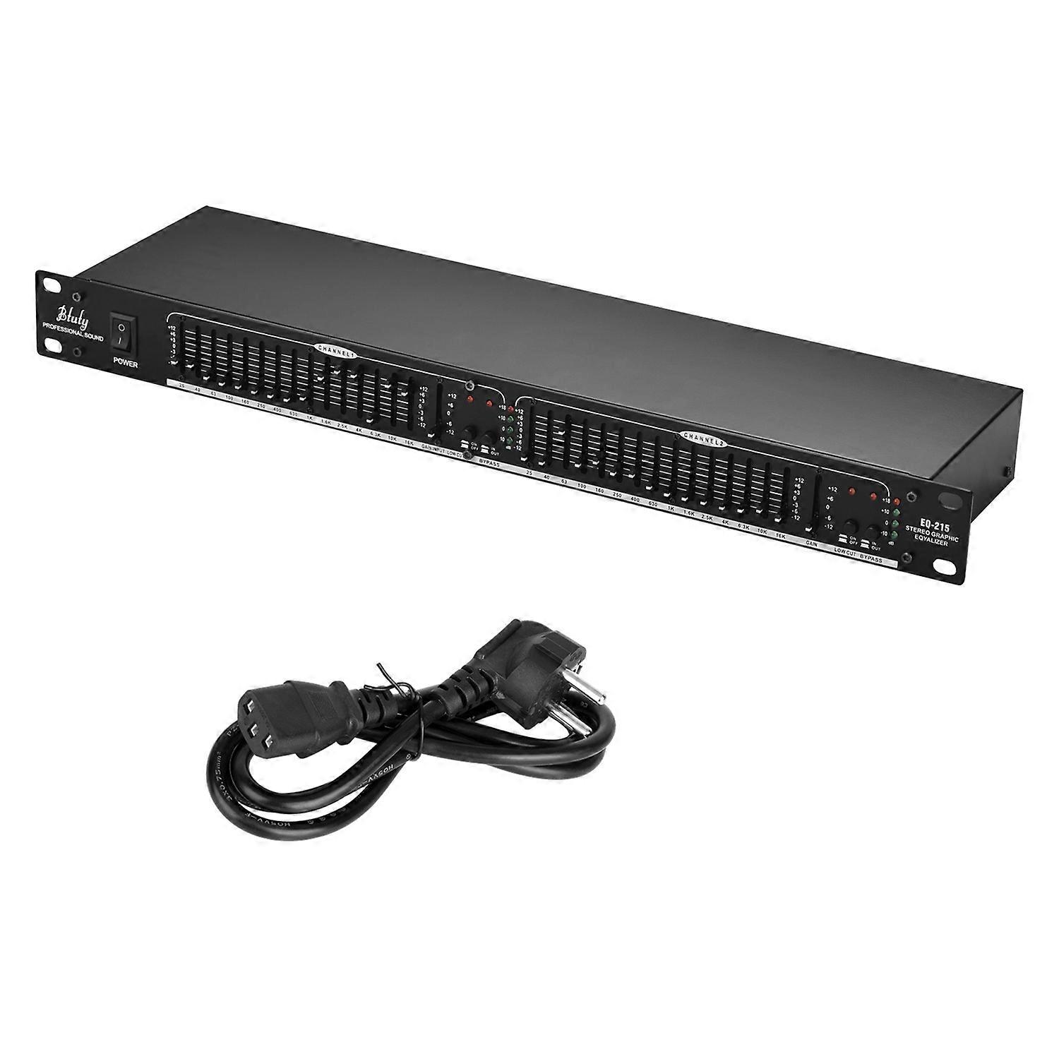 Btuty EQ-215 Dual Channel 15-Band Equalizer 1U Rack Mount 2-channel Stereo Graphic Equalizer
