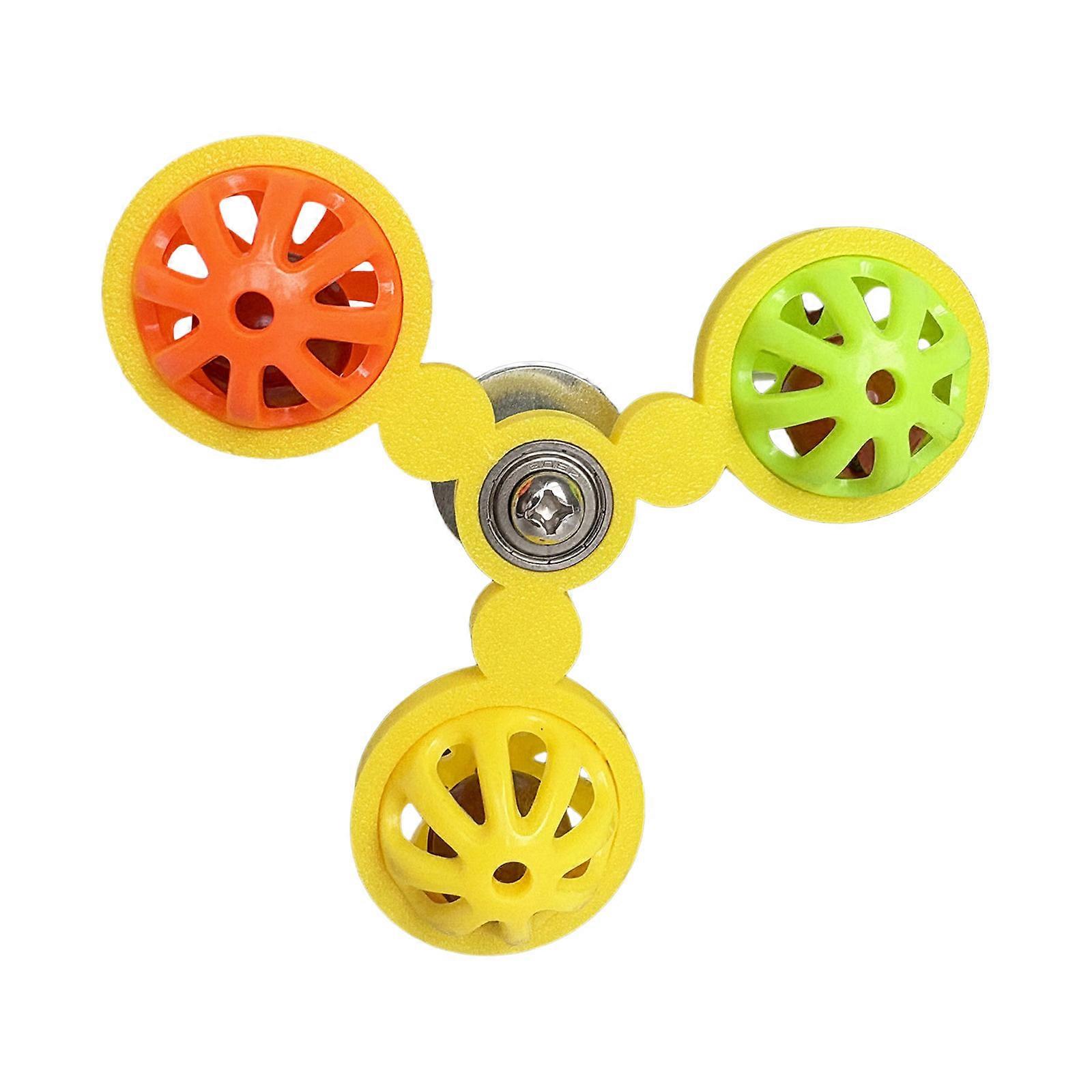 Easy to Install Bird Cage Accessory Rotating Colorful Windmill and Bells Stimulation Toy  Yellow