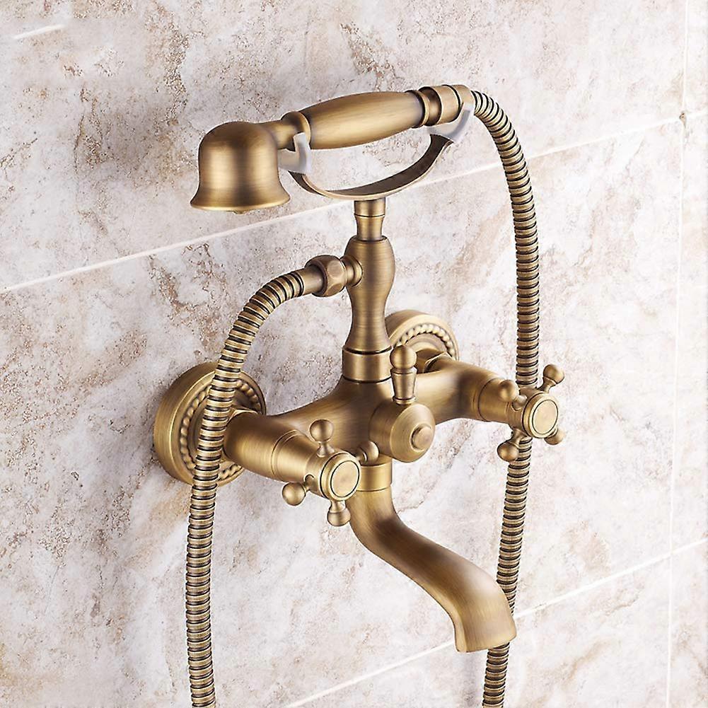 Copper Wall Mounted Bath Shower Mixer With Handheld Kit, Includes Hose And Holder, Copper Faucet For Bathtub And Shower
