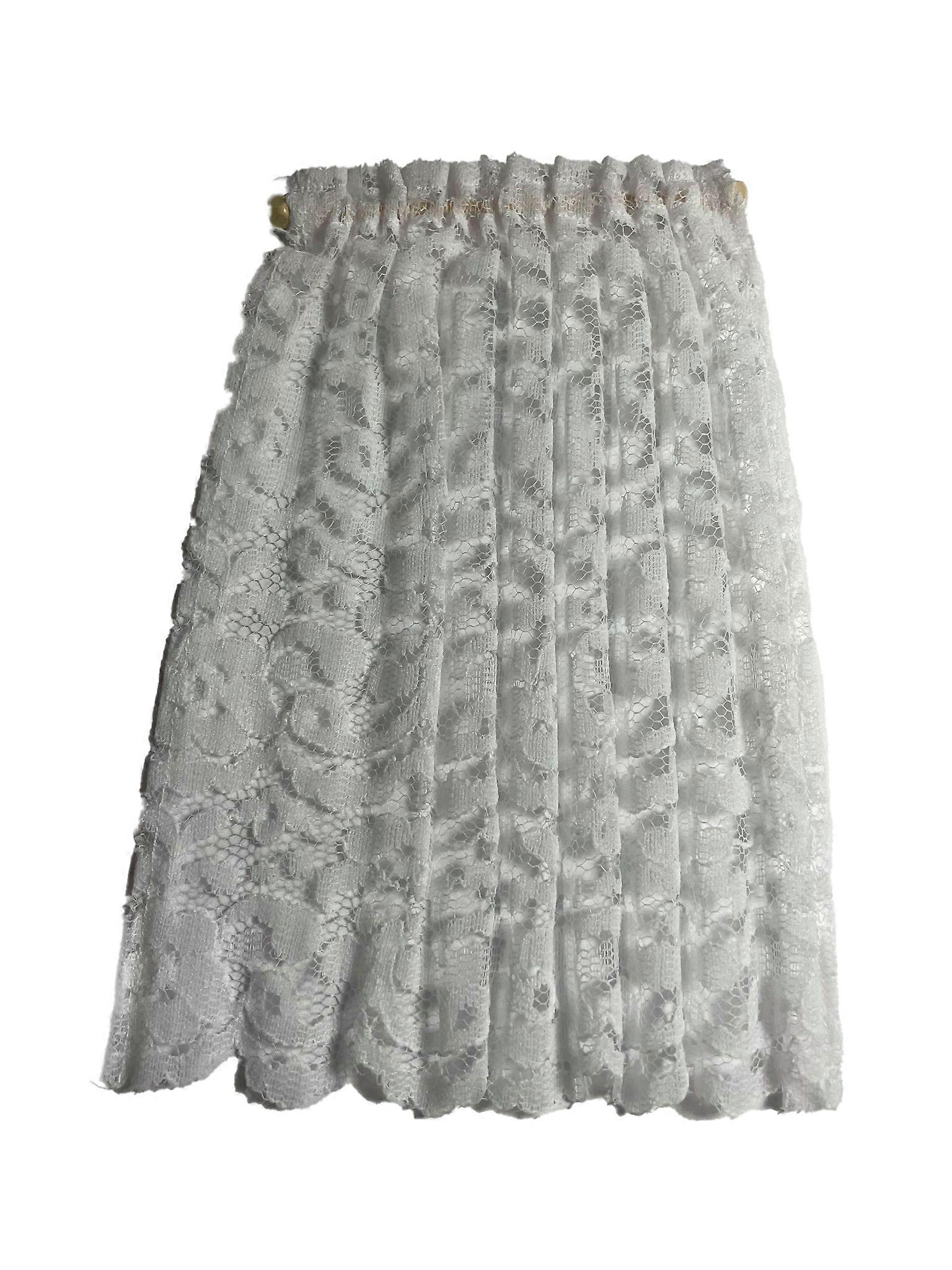 娃娃屋白色蕾丝网窗帘面板6“;长微型窗户配件 1：12