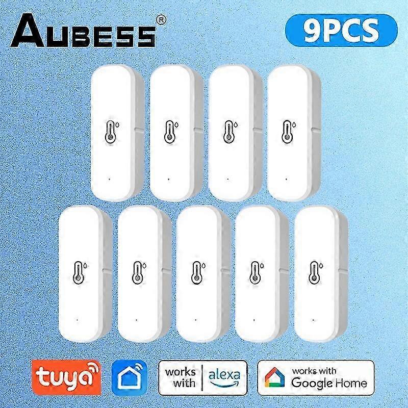 AUBESS WiFi Temperature Humidity Sensor Indoor Thermometer Hygrometer Smart Home Security Alarm System For Tuya Smart Life Alexa  9Pcs1272