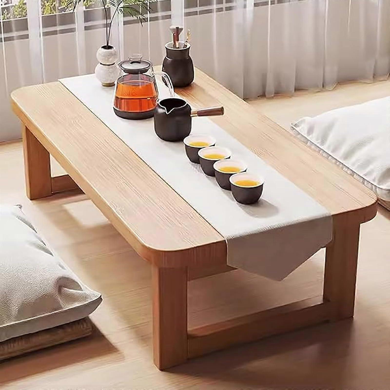 Japanese Low Table Foldable Floor Tea Table Wood Color 39.4 x 19.7 x 15.7 In For Home Office And Living Room