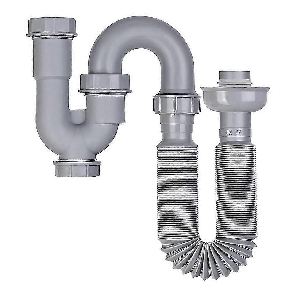 1 1/4 Inch Kitchen Sink Drain Pipe Kit with Cleanout Plug Anti-Odor, Flexible U-Shaped Drain Pipe Ba
