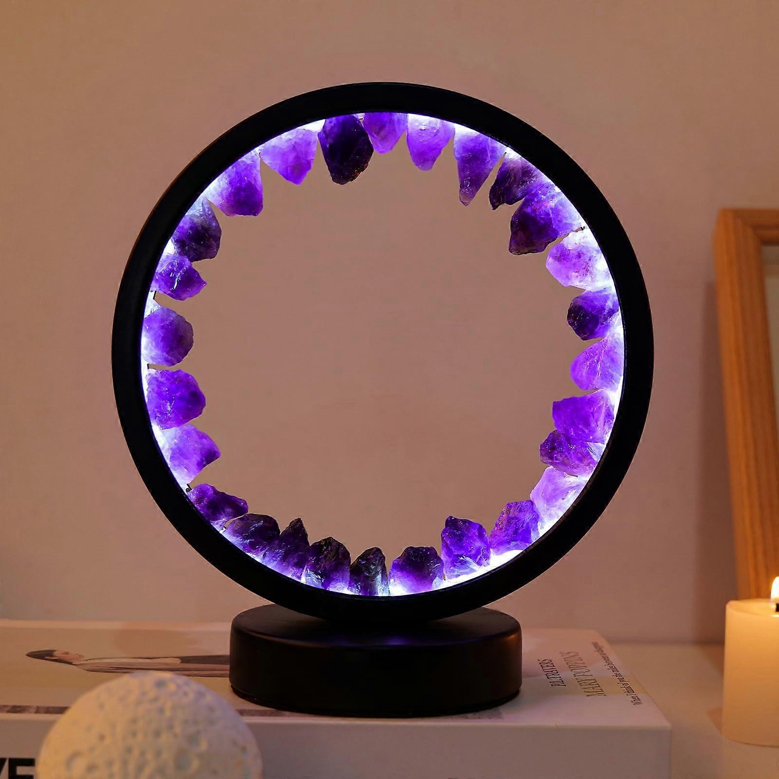 Amethyst Night Light with Natural Healing Crystals, USB Powered, 3 Color Modes, Adjustable Brightness