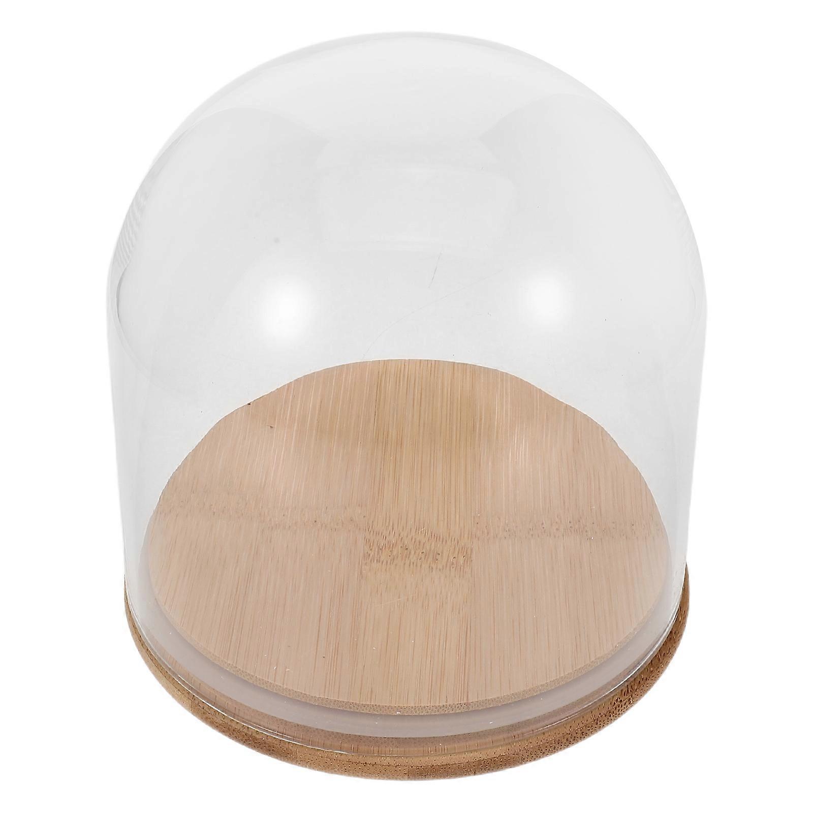 Cloche Glass Dome with Bamboo Base for Display Transparent Bell Jar Showcase