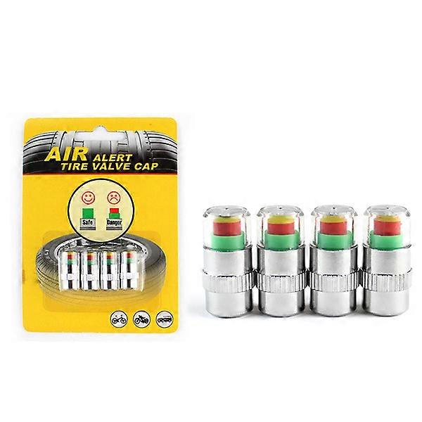 Car Tire Pressure Monitor Caps with Color Indicator for Most Sedan SUV 4 Pieces Chromed Metal