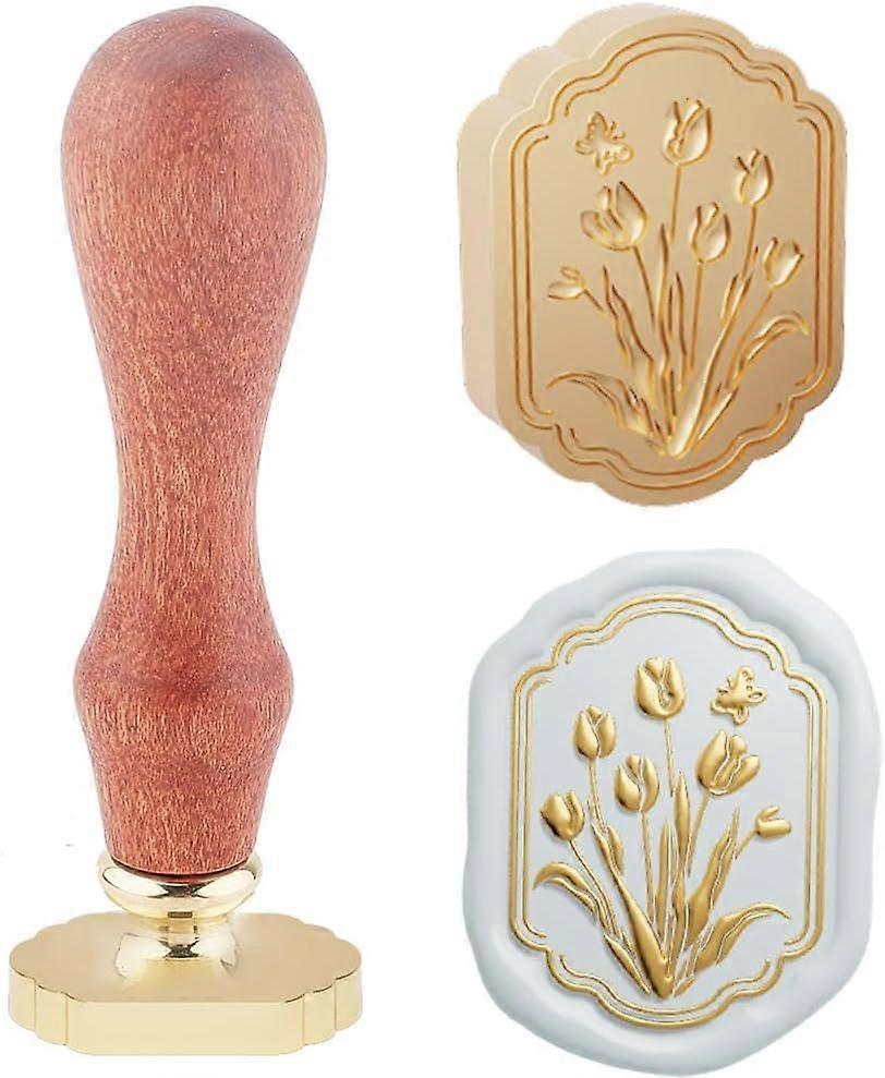 1pc Orientalism Flower Wax Seal Stamps 3D Frame View Tulip Sealing Wax Stamp 23.5x23.2mm Removable Brass Stamp Head with Wood Handle for Envelopes Inv