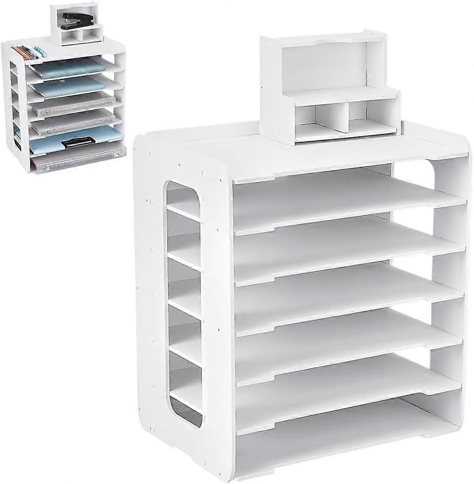 7 Tier Paper Storage Organizer with Small Storage Box Stackable Scrapbook Paper Organizer Plastic File Organizer for Desk White Papers Holder Organize