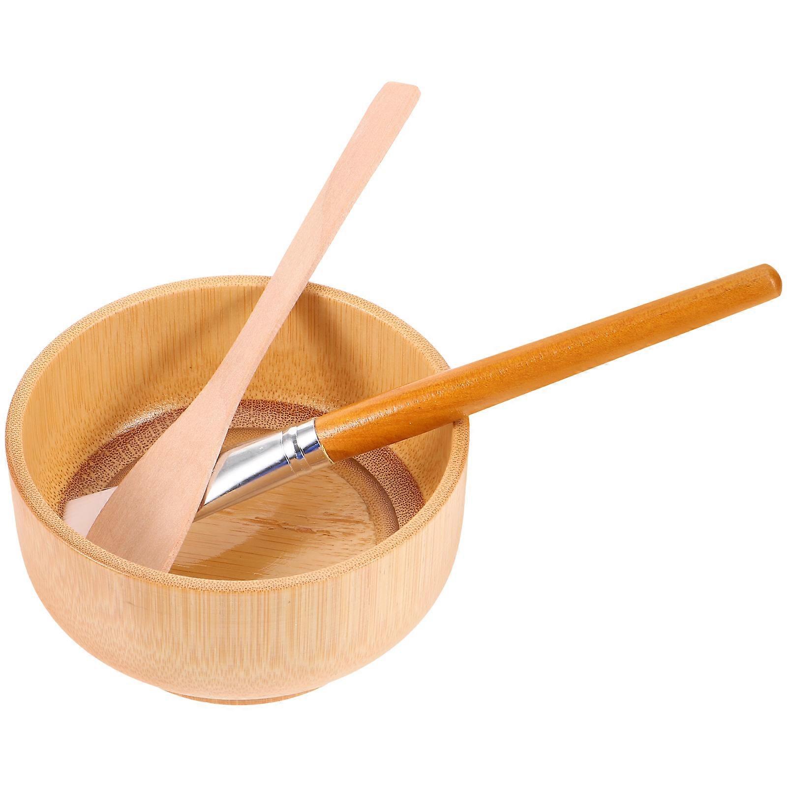 Wooden Mask Bowl DIY Tool Set with Brush 3Sets Practical for Face Mask