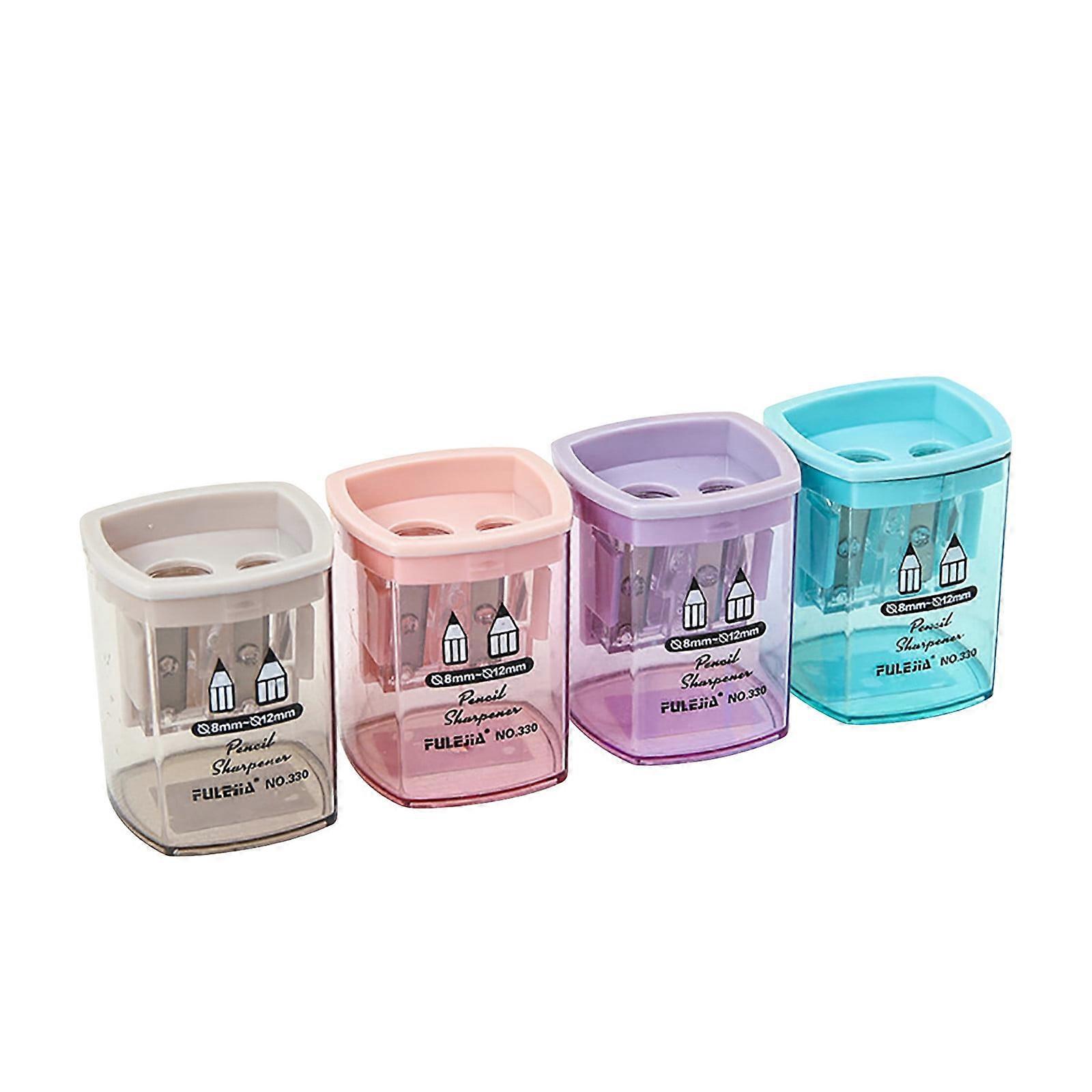 Lmueinov 4pcs Quadrilateral Double Hole Transparent Pencil Sharpener, compatible with standard pencils, Small Portable Rotary for Kids & Elementary